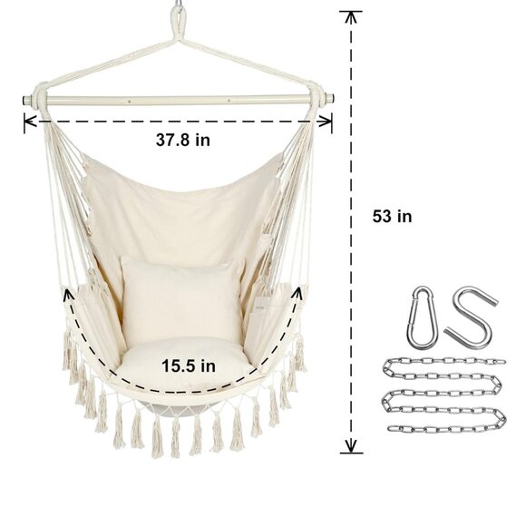 NWT Y-STOP Macrame Hammock Chair Beige, 2 Cushions Included - Picture 3 of 8